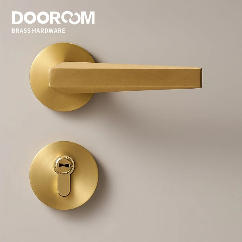 Dooroom Brass Door Lock Set Modern Brass Interiror Bedroom Bathroom Double Wood Door Lever Set Dummy Privacy Passage Magnetic