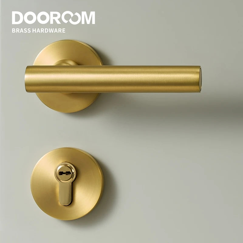 Dooroom 黄铜门锁套装现代北欧室内卧室浴室双木门杆套装假锁把手