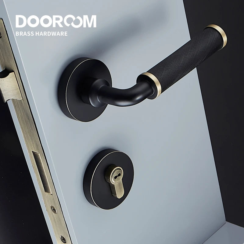 Dooroom Brass Knurled Door Lock Set Modern Interior Bedroom Bathroom Double Wood Door Lever Set Dummy Knob Privacy Passage Locks