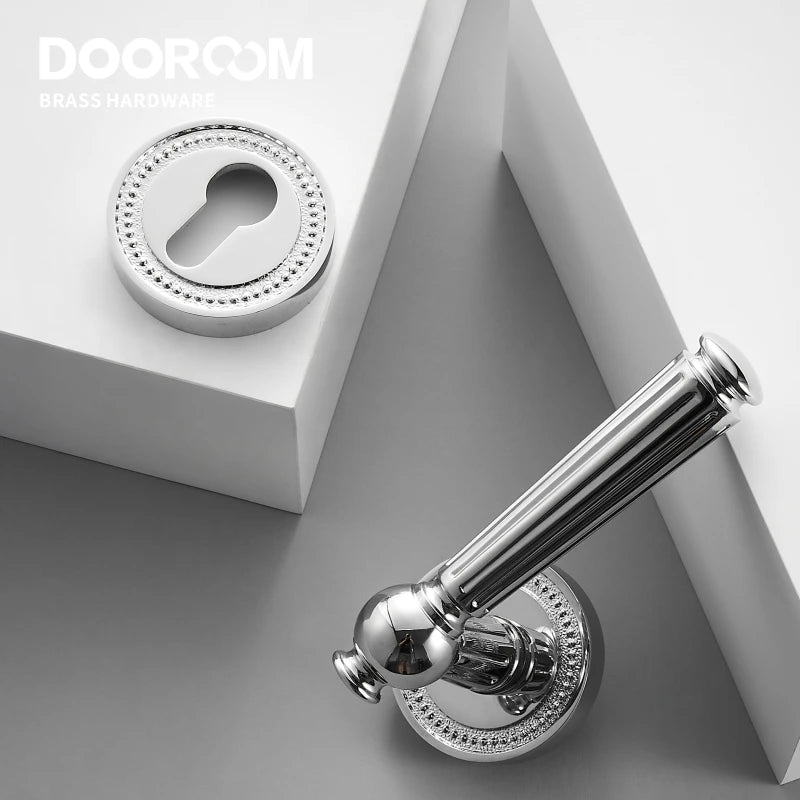 Dooroom Brass Door Lock Set Modern Shiny Chrome Interior Bedroom Bathroom Double Wood Door Lever Set Dummy Handle