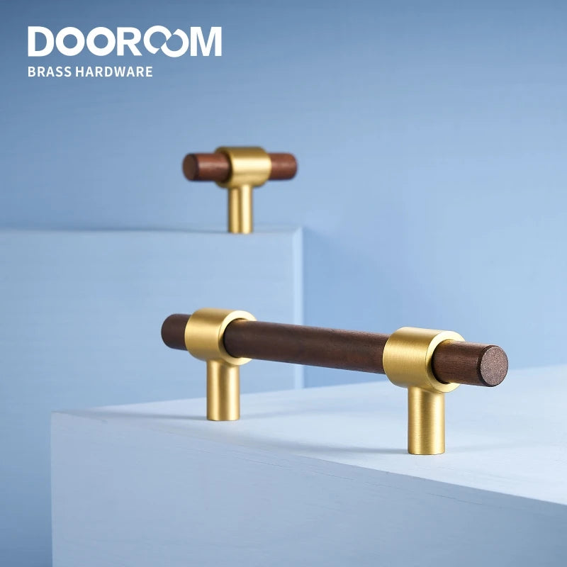 Dooroom 黄铜黑胡桃木家具把手原装现代北欧拉手橱柜衣柜梳妆台鞋盒抽屉柜把手