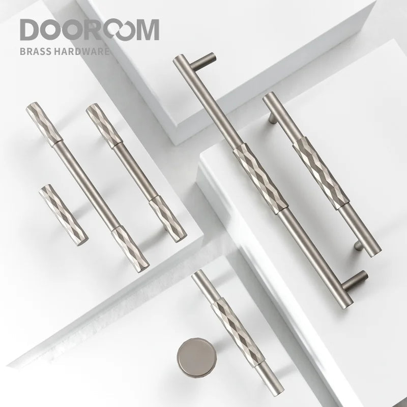 Dooroom Brass Furniture Handles Hammered Matt Brushed Nickel Cupboard Wardrobe Dresser Shoe Box Drawer Cabinet Round T bar Knobs