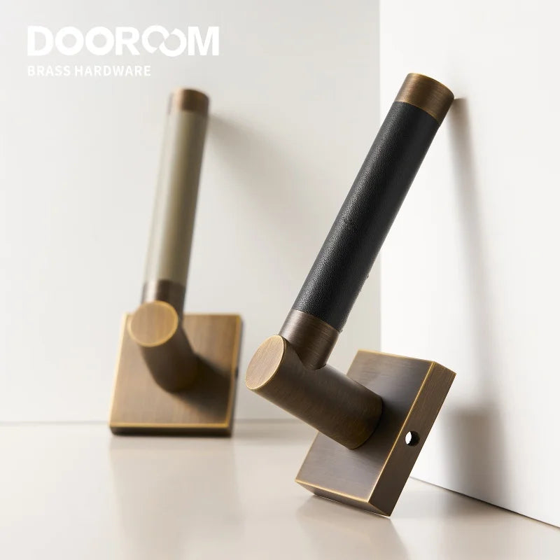 Dooroom Brass Door Lock Set Modern Replaceable Leather Interior Bedroom Bathroom Double Dummy Privacy Passage Door Lever Set