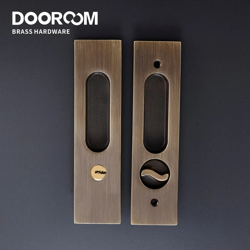 Dooroom Brass Sliding Door Lock Modern American Push Pull Hidden Handle Interior Living Room Bathroom Balcony Lockset With Keys