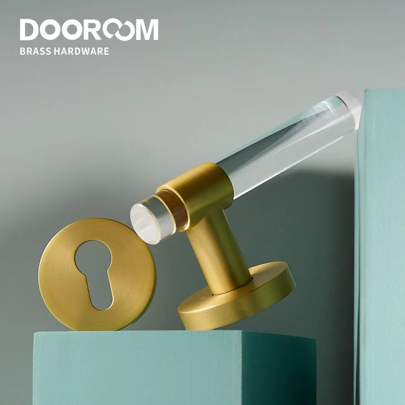 Dooroom Brass Acrylic Door Lock Set Modern Interior Bedroom Bathroom Double Wood Door Lever Set Dummy Privacy Passage Lock Set