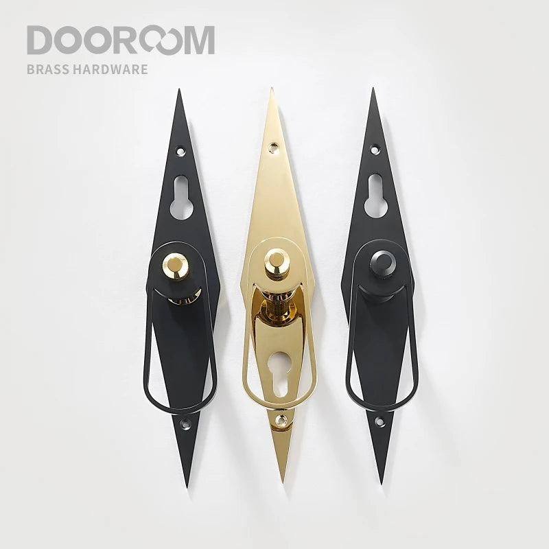 Dooroom 黄铜门把手超薄静音黑金现代室内卧室浴室木门锁长板分体把手旋钮