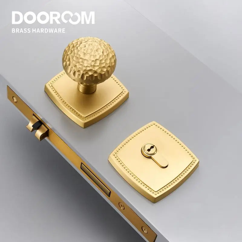 Dooroom Brass Door Lock Set Hammered Modern Bedroom Bathroom Double Lever Dummy Privacy Passage Hidden Handle Knob