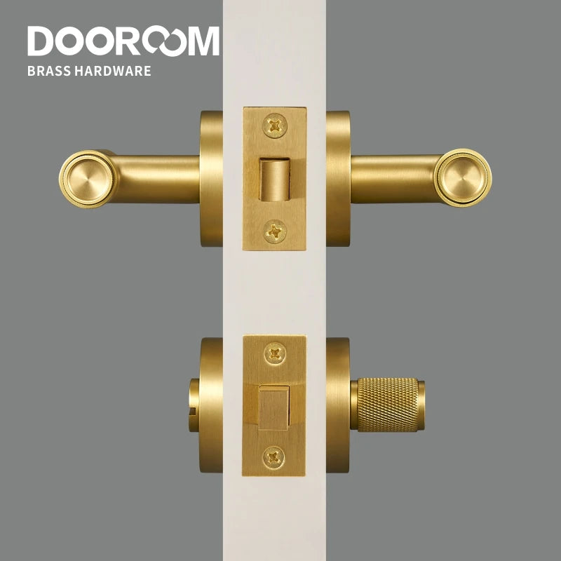 Dooroom Brass Knurled Door Lock Set Black Gold Interior Bedroom Bathroom Double Wood Door Lever Set Dummy Privacy