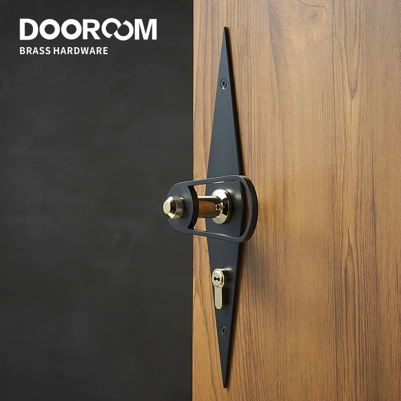 Dooroom 黄铜门把手超薄静音黑金现代室内卧室浴室木门锁长板分体把手旋钮