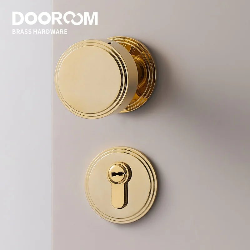 Dooroom Brass Door Lock Set PVD Shiny Gold Bright Chrome Interior Bedroom Bathroom Double Wood Door Lever Dummy Passage Privacy