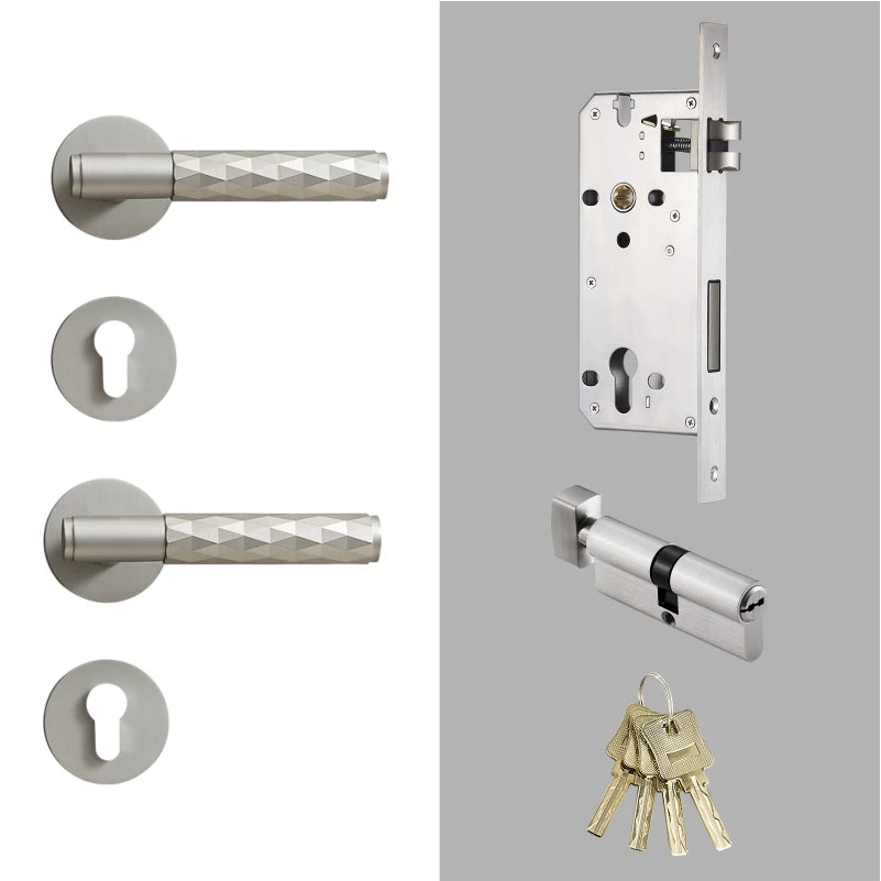 Dooroom Brass Door Lock Set Brushed Nickel Hammered Interior Bedroom Bathroom Double Wood Door Lever Set Dummy Privacy Passage