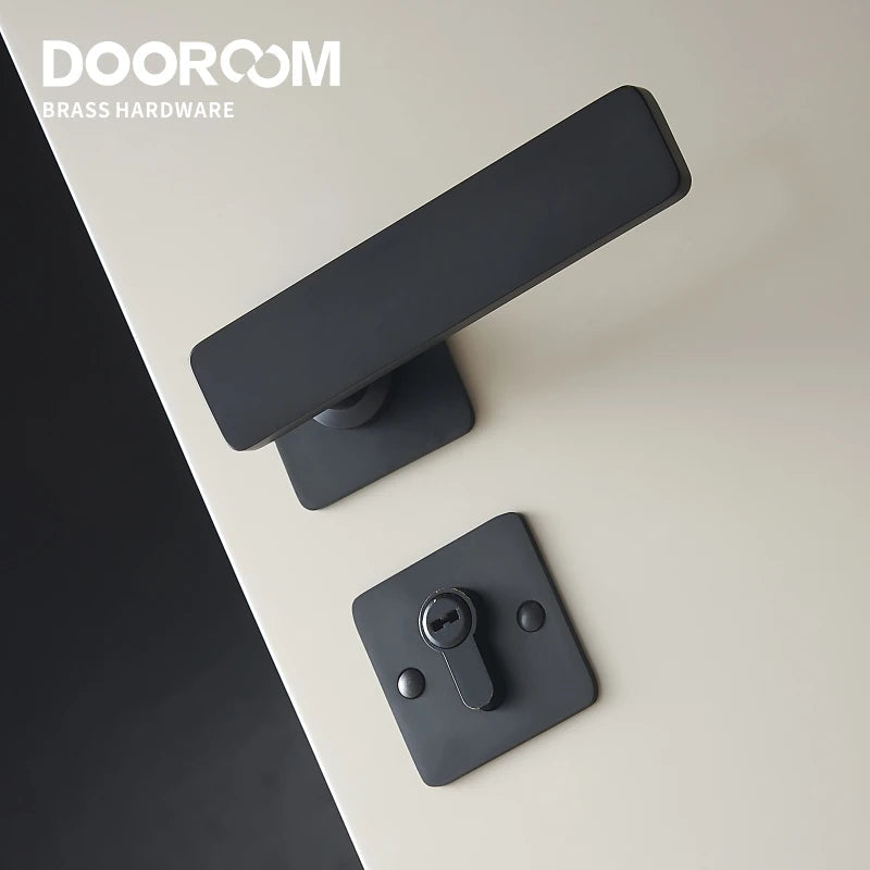 Dooroom Brass Door Lever Ultra-thin Mute Modern Black Gold Interior Bedroom Bathroom Wood Door Lock Set Split Handle Knob