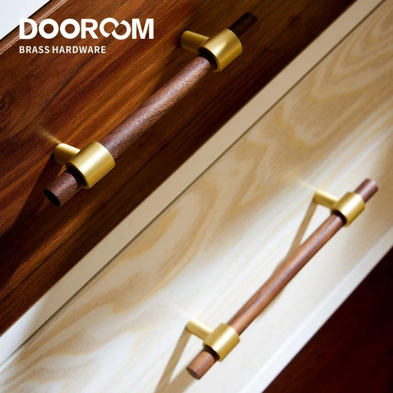 Dooroom 黄铜黑胡桃木家具把手原装现代北欧拉手橱柜衣柜梳妆台鞋盒抽屉柜把手