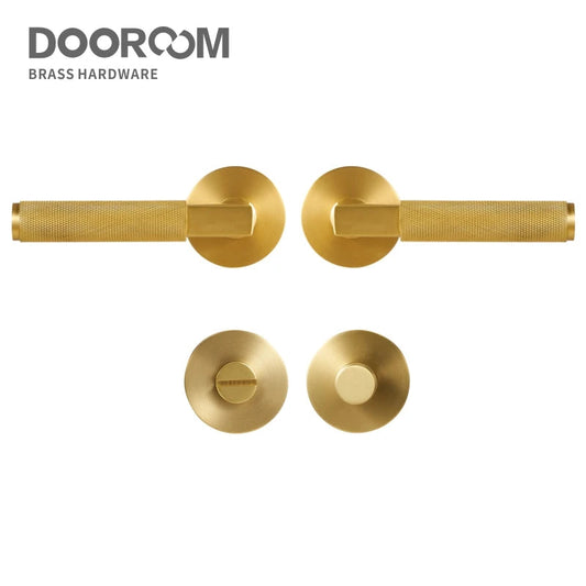 Dooroom 旋钮滚花铜门锁套装现代室内卧室浴室木门杆套装假隐私通道锁