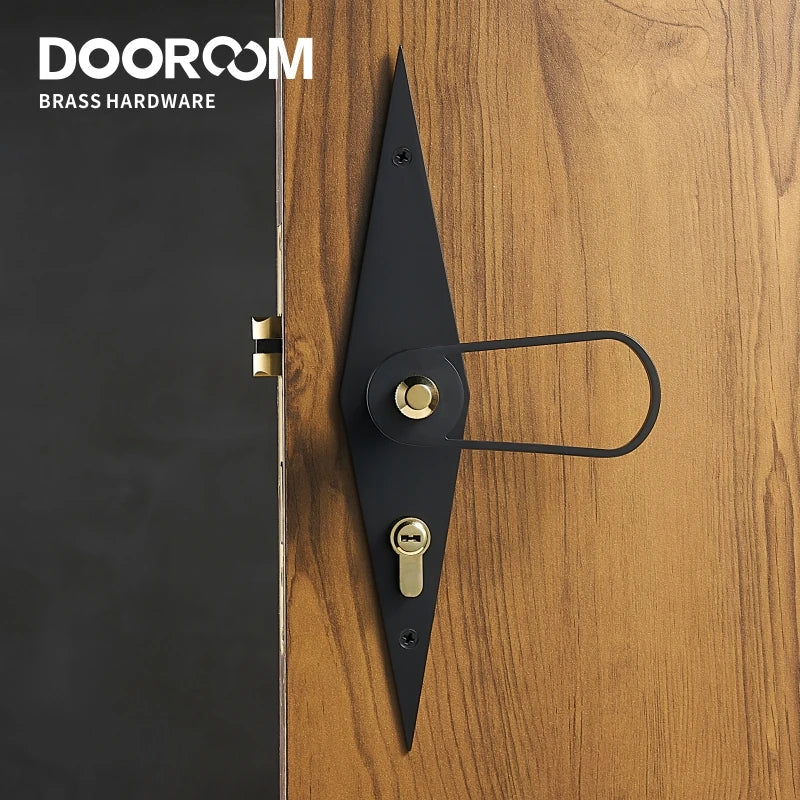 Dooroom 黄铜门把手超薄静音黑金现代室内卧室浴室木门锁长板分体把手旋钮