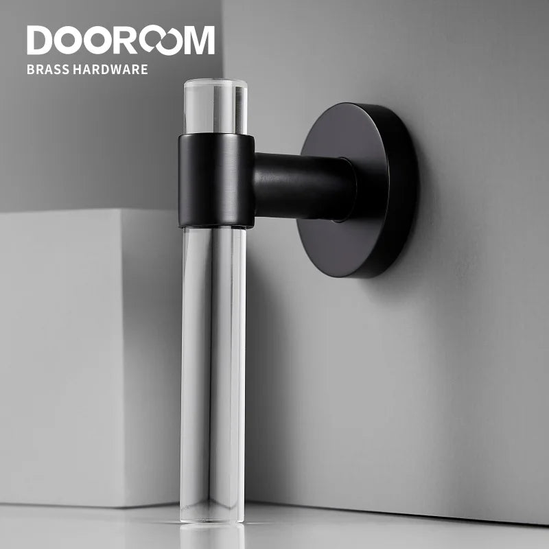 Dooroom Brass Acrylic Door Lock Set Modern Interior Bedroom Bathroom Double Wood Door Lever Set Dummy Privacy Passage Lock Set