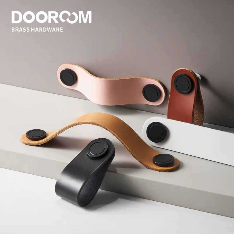 Dooroom Brass Leather Furniture Handles Modern Cupboard Wardrobe Dresser Shoe Box Drawer Cabinet Knobs Pulls Multiple Colors