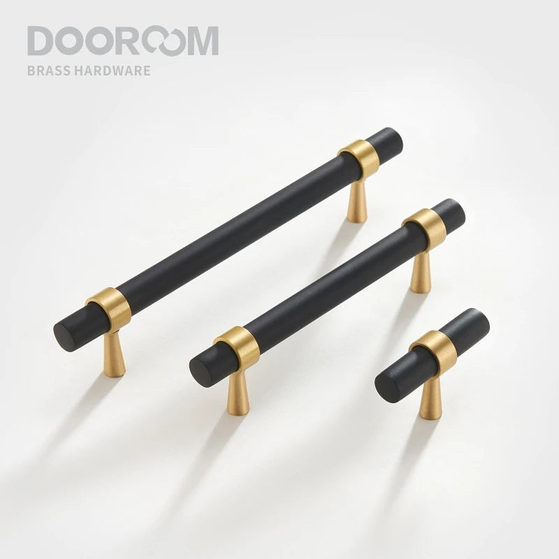 Dooroom Brass Furniture Handles T-bar Light Luxury Fashion Black Gold Silve Wardrobe Dresser Cupboard Cabinet Drawer Pulls
