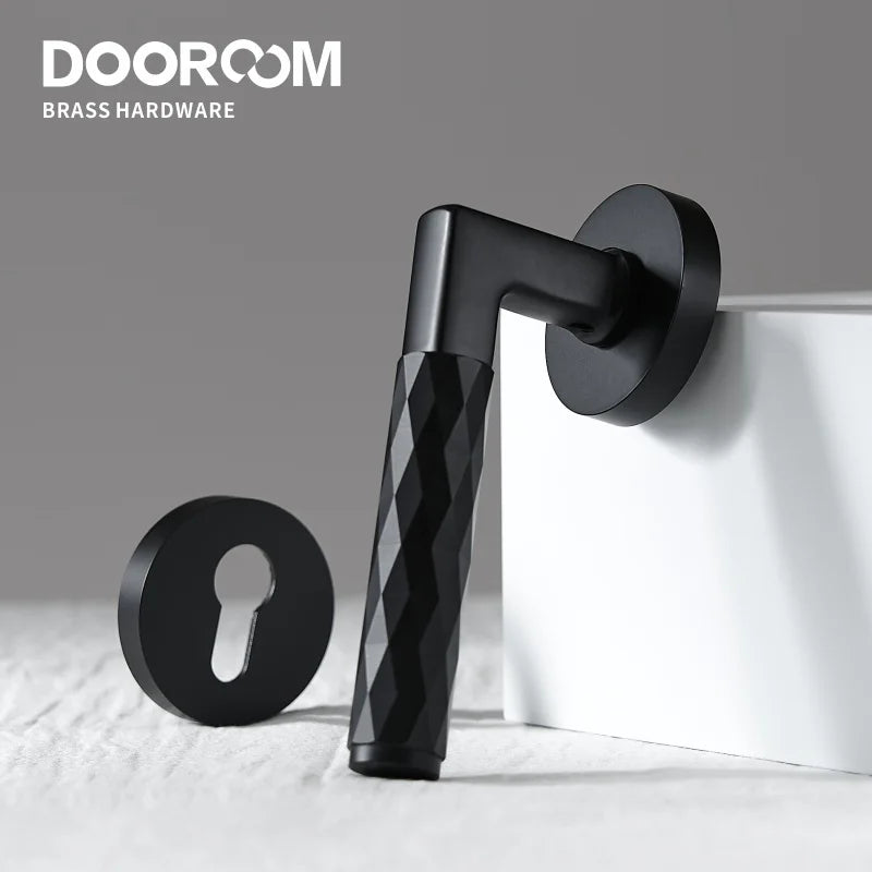 Dooroom 黄铜门锁套装现代黑镍锤纹室内卧室浴室双木门杆假隐私通道