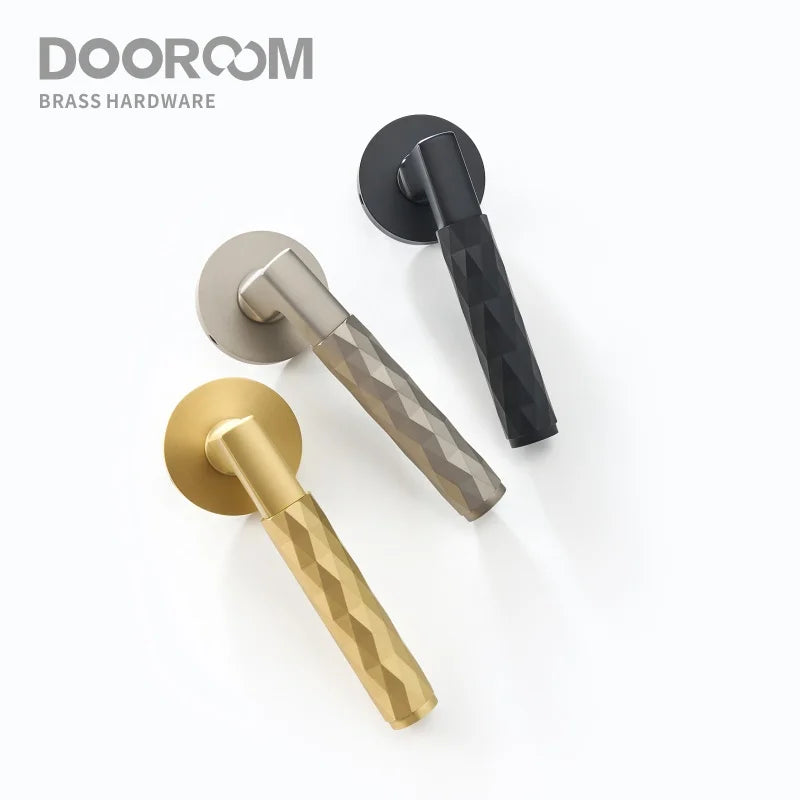 Dooroom 黄铜门锁套装现代黑镍锤纹室内卧室浴室双木门杆假隐私通道
