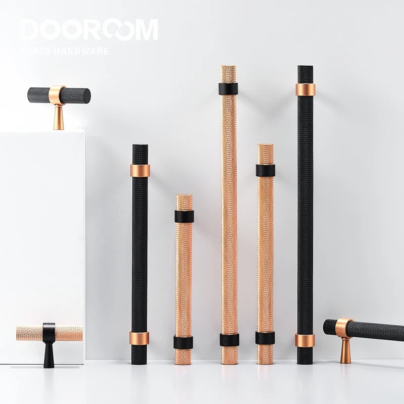 Dooroom Brass Knurled Furniture Handles Modern Copper Black Pulls Cupboard Wardrobe Dresser Shoe Box Drawer Cabinet Handles Knob