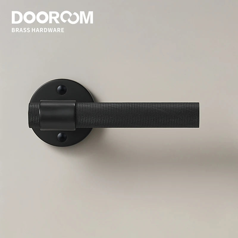 Dooroom Brass Knurled Door Lock Set Black Gold Interior Bedroom Bathroom Double Wood Door Lever Set Dummy Privacy