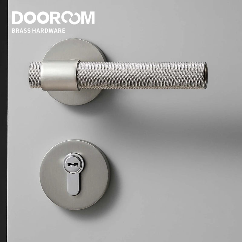 Dooroom Brass Knurled Door Lock Set Silver Matt Brushed Nickel Interior Bedroom Bathroom Double Wood Door Lever Set Dummy Handle