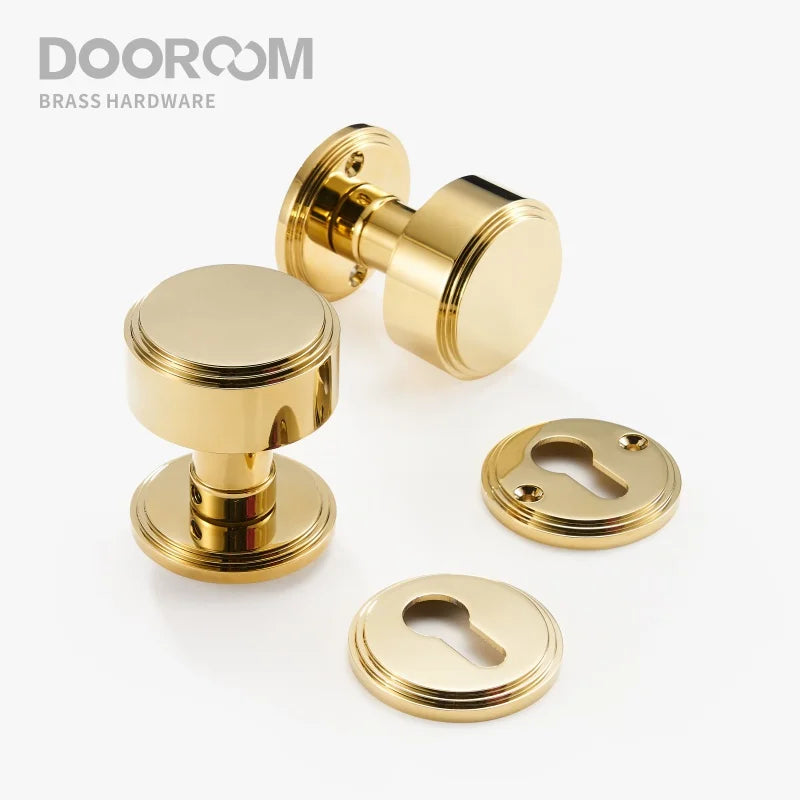 Dooroom Brass Door Lock Set PVD Shiny Gold Bright Chrome Interior Bedroom Bathroom Double Wood Door Lever Dummy Passage Privacy