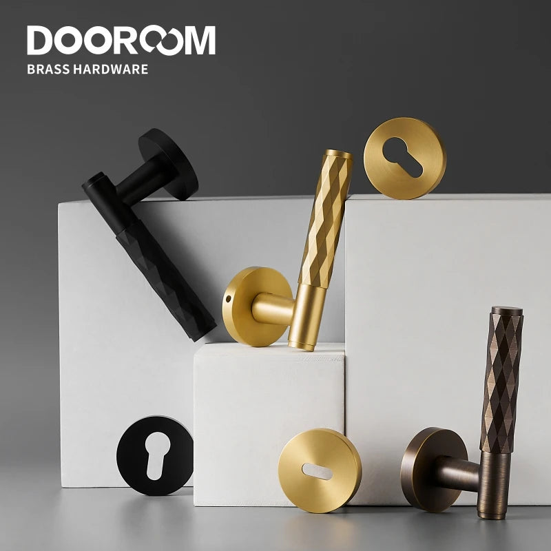 Dooroom 黄铜锤击门锁套装室内卧室浴室双木门杆套装假隐私通道钥匙锁盖