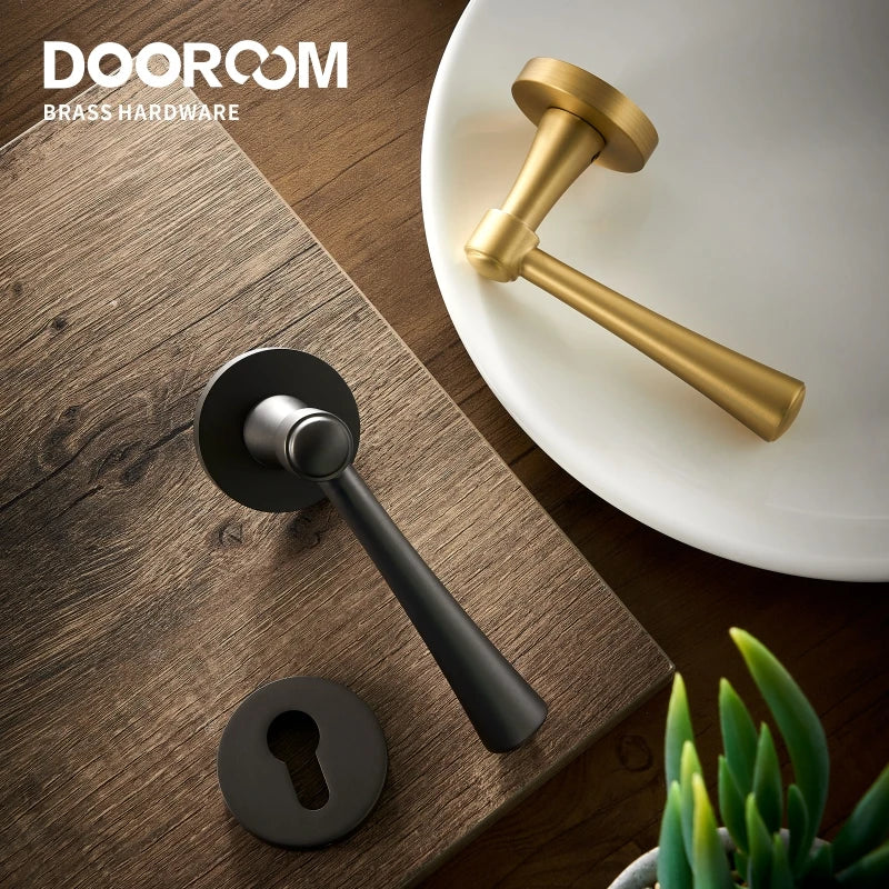 Dooroom Brass Door Lock Set Modern Light Luxury Interiror Bedroom Bathroom Double Wood Door Lever Set Dummy Handle Knob