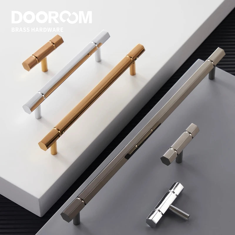 Dooroom Brass Furniture Handles Shiny Rose Gold Black Titanium Bright Chrome Cupboard Wardrobe Dresser Drawer Cabinet Pulls