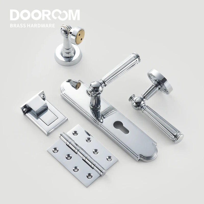 Dooroom Brass Door Lock Set Modern Shiny Chrome Interior Bedroom Bathroom Double Wood Door Lever Set Dummy Handle