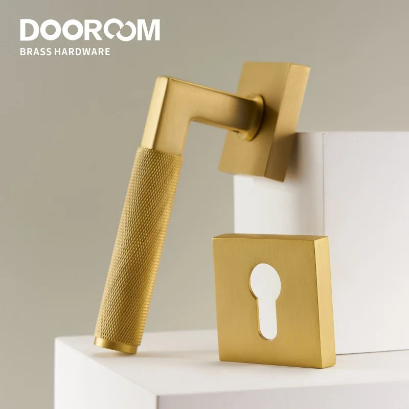 Dooroom 滚花铜门锁套装现代室内卧室浴室双木门杆套装假隐私通道锁