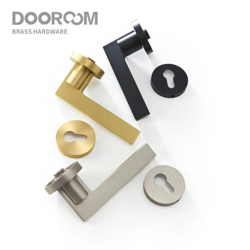 Dooroom Brass Door Lock Set Modern Simple European Interior Bedroom Bathroom Double Wood Door Lever Set Dummy Handle Knob