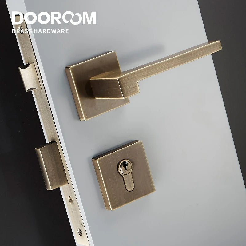 Dooroom Brass Door Lever American Nordic Modern Solid Wood Interior Door Lock Bedroom Split Mechanical Set Handle Black Square