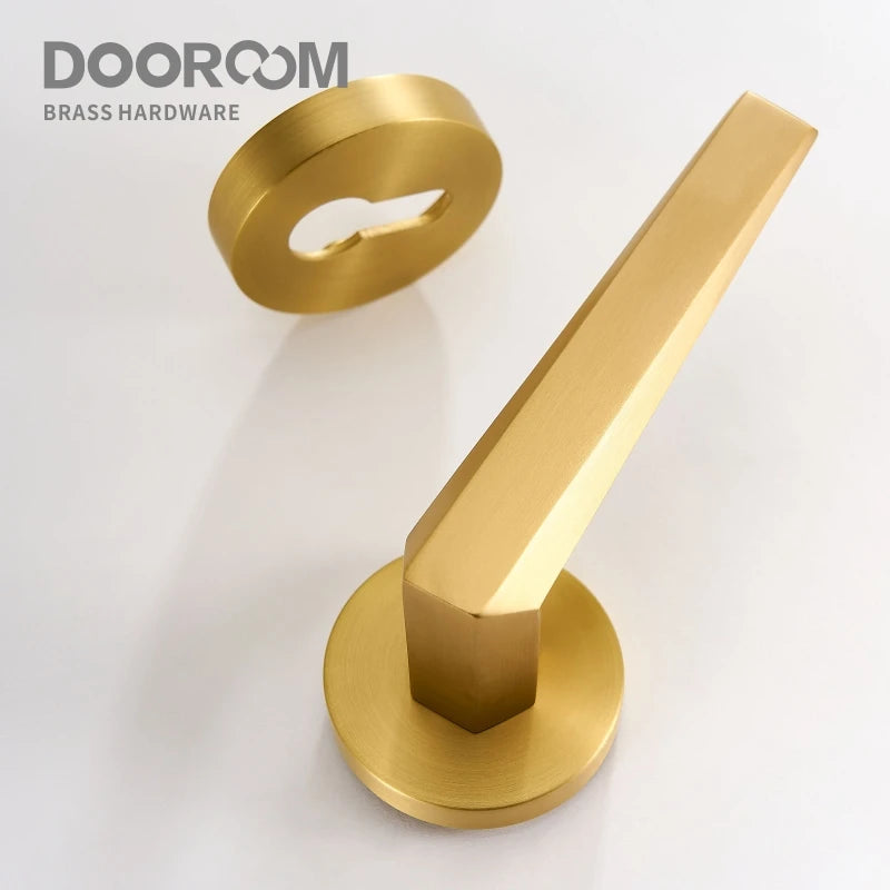Dooroom Brass Door Lock Set Modern Brass Interiror Bedroom Bathroom Double Wood Door Lever Set Dummy Privacy Passage Magnetic