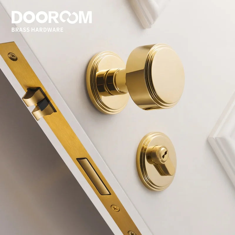 Dooroom Brass Door Lock Set PVD Shiny Gold Bright Chrome Interior Bedroom Bathroom Double Wood Door Lever Dummy Passage Privacy