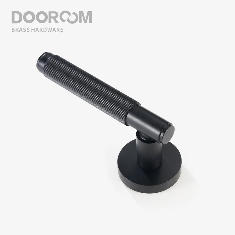 Dooroom Brass Mute Door Lock Set Modern Stripe Black Interior Bedroom Bathroom Wood Lever Dummy Handle