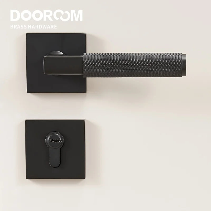 Dooroom 滚花铜门锁套装现代室内卧室浴室双木门杆套装假隐私通道锁