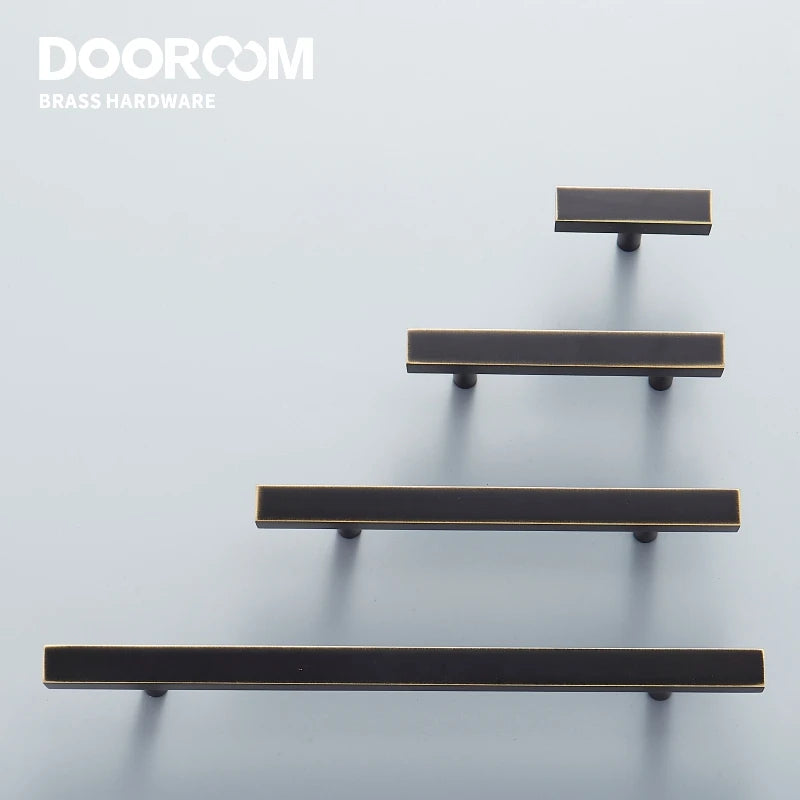 Dooroom Dulu Brass Furniture Handles Modern Wardrobe Dresser Cupboard Drawer Cabinet Door Long Square Black/Gold Pulls Knobs