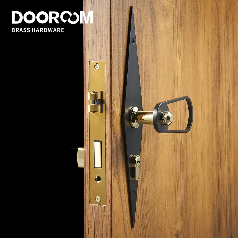 Dooroom 黄铜门把手超薄静音黑金现代室内卧室浴室木门锁长板分体把手旋钮