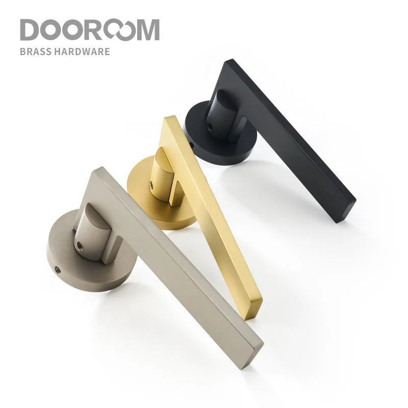 Dooroom Brass Door Lock Set Modern Simple European Interior Bedroom Bathroom Double Wood Door Lever Set Dummy Handle Knob