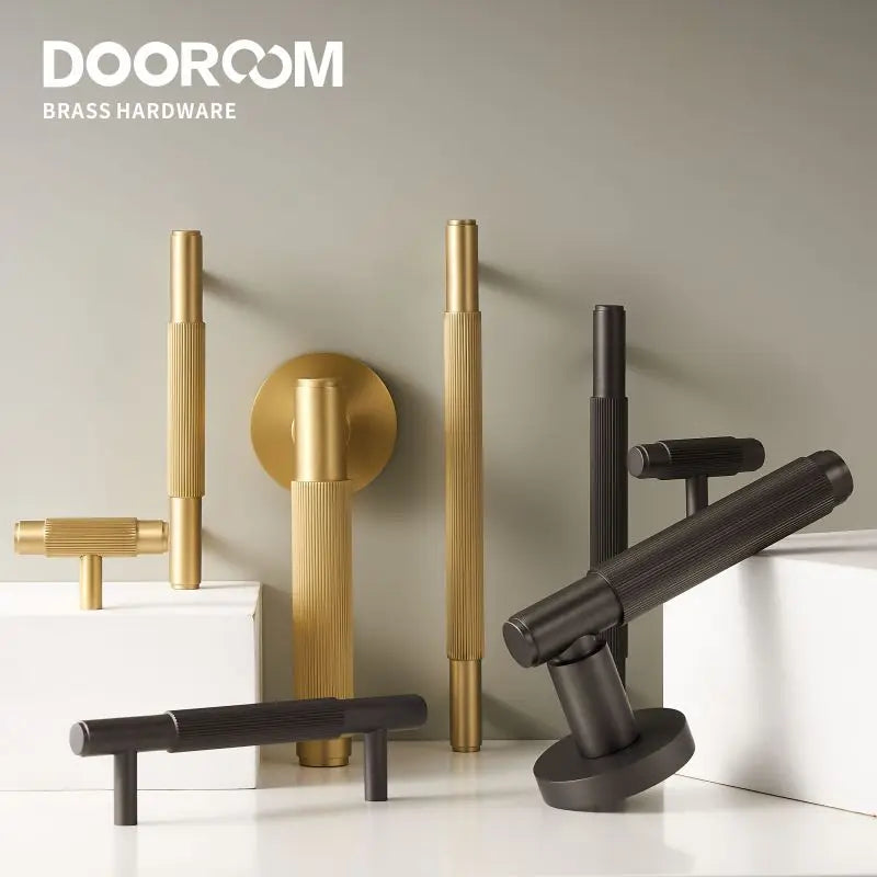 Dooroom Brass Stripe Door Lock Set Modern Grey Interior Bedroom Bathroom Double Wood Lever Dummy Handle Knob Linear