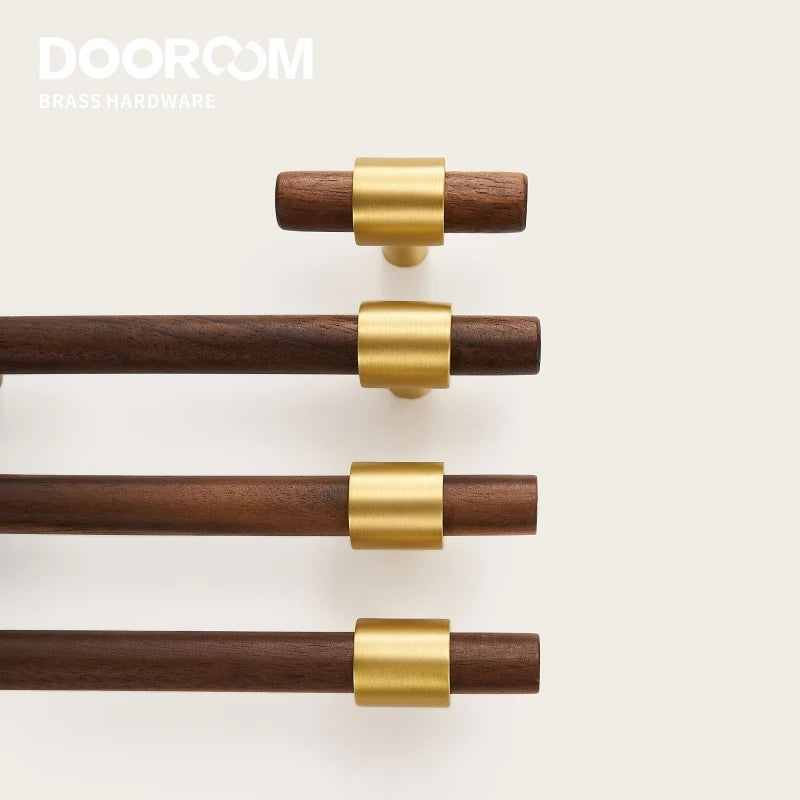 Dooroom 黄铜黑胡桃木家具把手原装现代北欧拉手橱柜衣柜梳妆台鞋盒抽屉柜把手