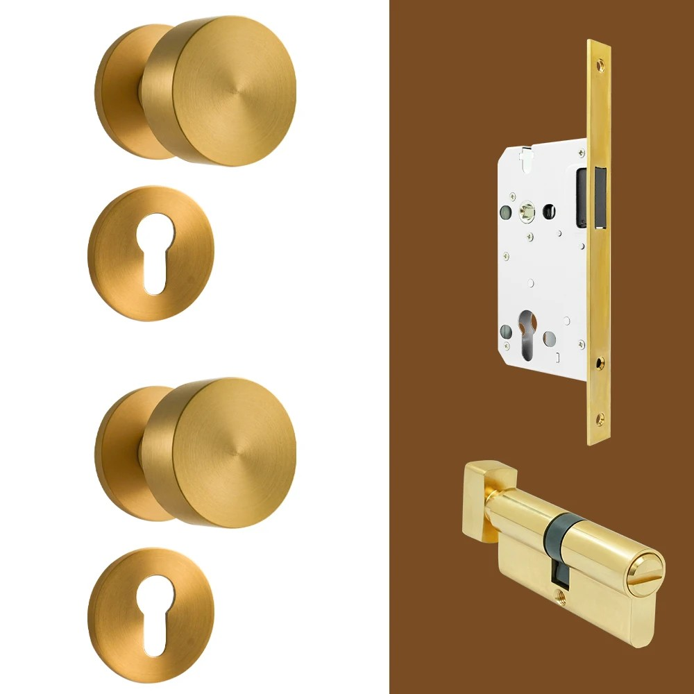 Dooroom Brass Door Lock Set Modern Brass Black Nickel Interior Bedroom Bathroom Double Wood Door Lever Set Dummy Handle Passage