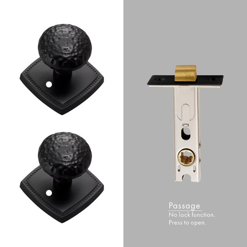 Dooroom Brass Door Lock Set Hammered Modern Bedroom Bathroom Double Lever Dummy Privacy Passage Hidden Handle Knob