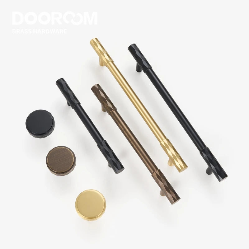 Dooroom Brass Furniture Handles Modern Hammered Long Pulls Cupboard Wardrobe Dresser Shoe Box Drawer Cabinet Round Knobs