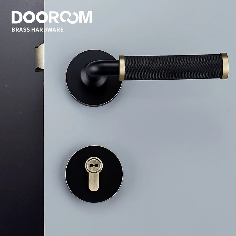 Dooroom Brass Knurled Door Lock Set Modern Interior Bedroom Bathroom Double Wood Door Lever Set Dummy Knob Privacy Passage Locks