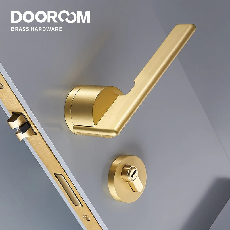Dooroom Brass Door Lock Set Modern Gold Black Silver Interiror Bedroom Bathroom Double Wood Door Lever Set Dummy Handle Knob