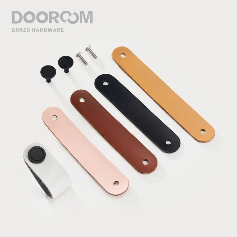 Dooroom Brass Leather Furniture Handles Modern Cupboard Wardrobe Dresser Shoe Box Drawer Cabinet Knobs Pulls Multiple Colors